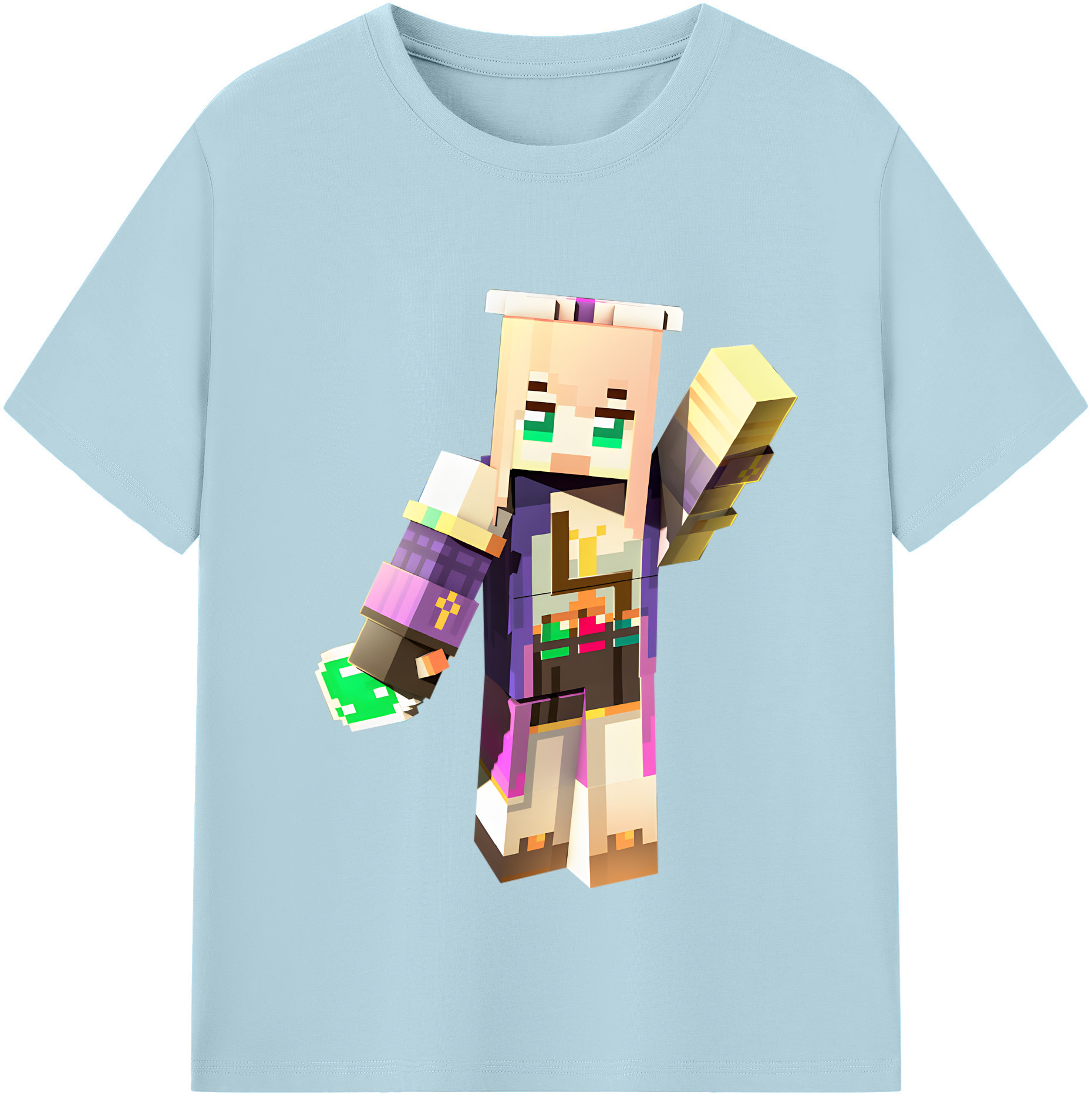 （画像用） マインクラフト ブロックの世界 Minecraft MC Block world 綿100％半袖Tシャツ（フロントプリント）